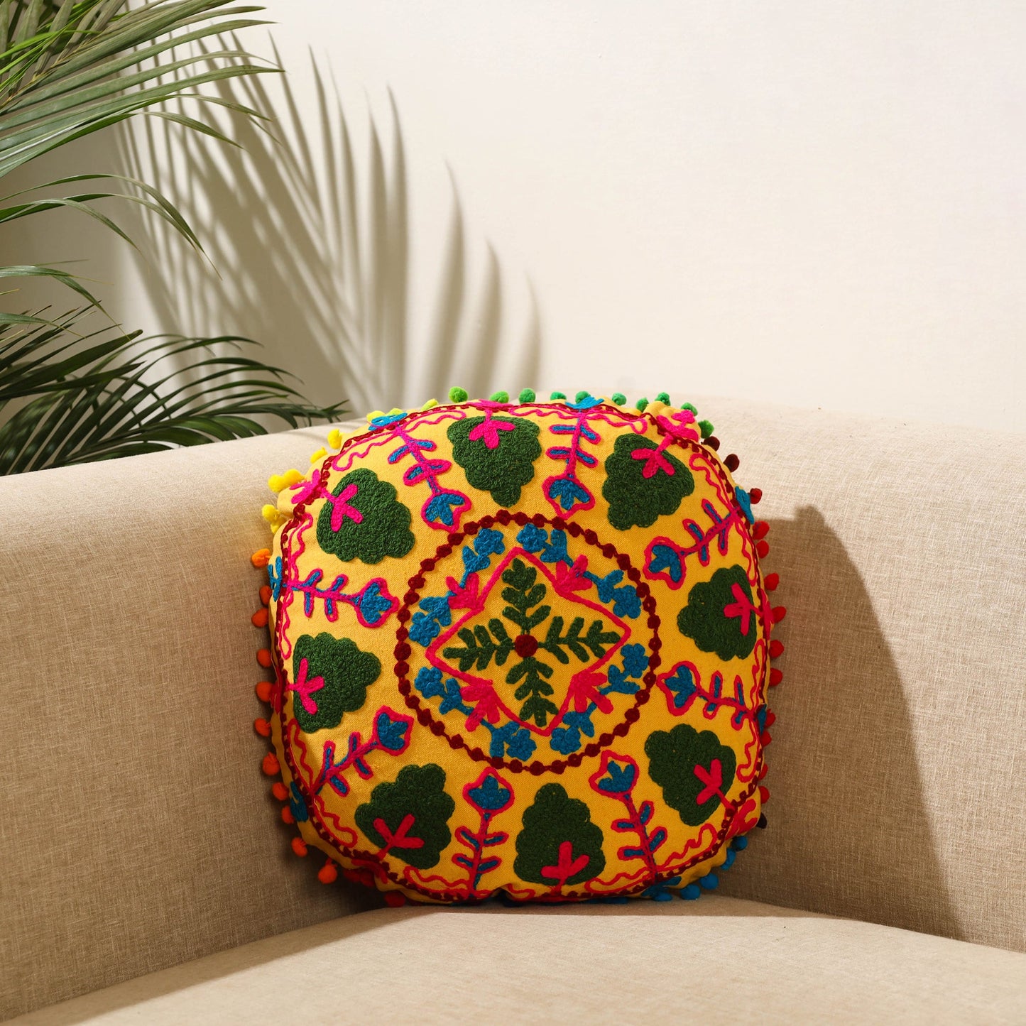 Yellow - suzani embroidery cushion cover (16 x 16 in) 10