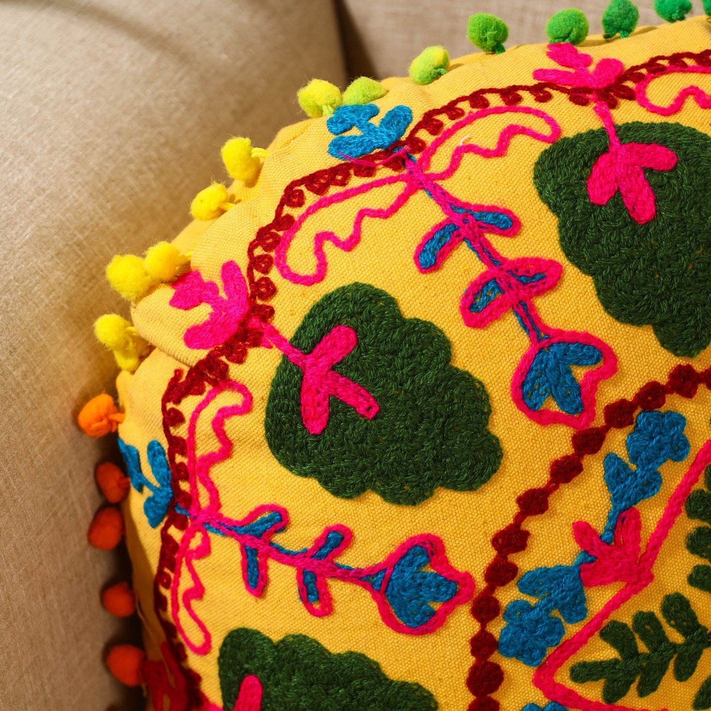 Yellow - suzani embroidery cushion cover (16 x 16 in) 10