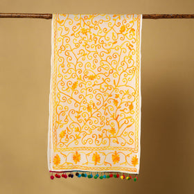 Buy Suzani Embroidery Mul Cotton Stole with Pom Pom