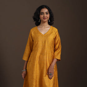 Yellow Thread Buti A-Line Spun Dupion Silk Kurta