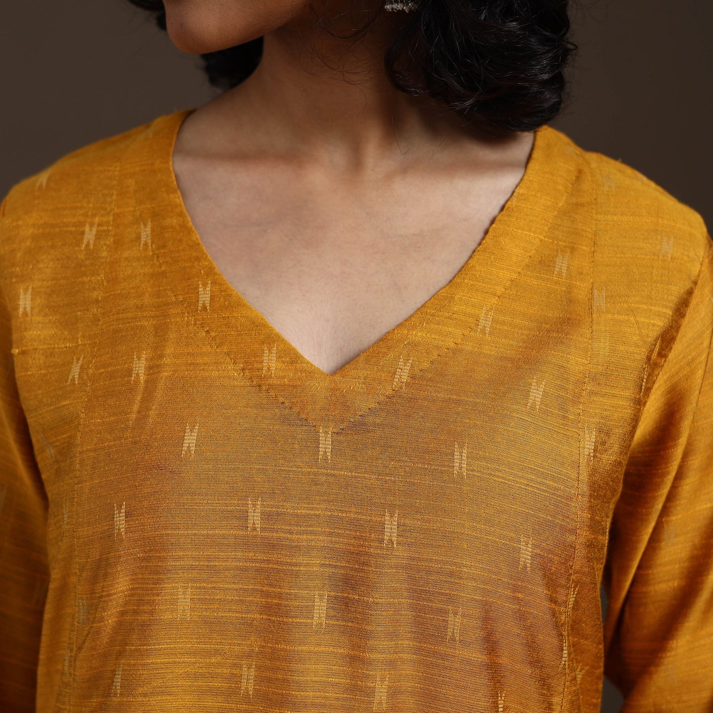 Yellow Thread Buti A-Line Spun Dupion Silk Kurta