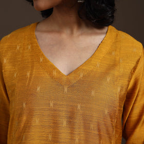 Yellow Thread Buti A-Line Spun Dupion Silk Kurta