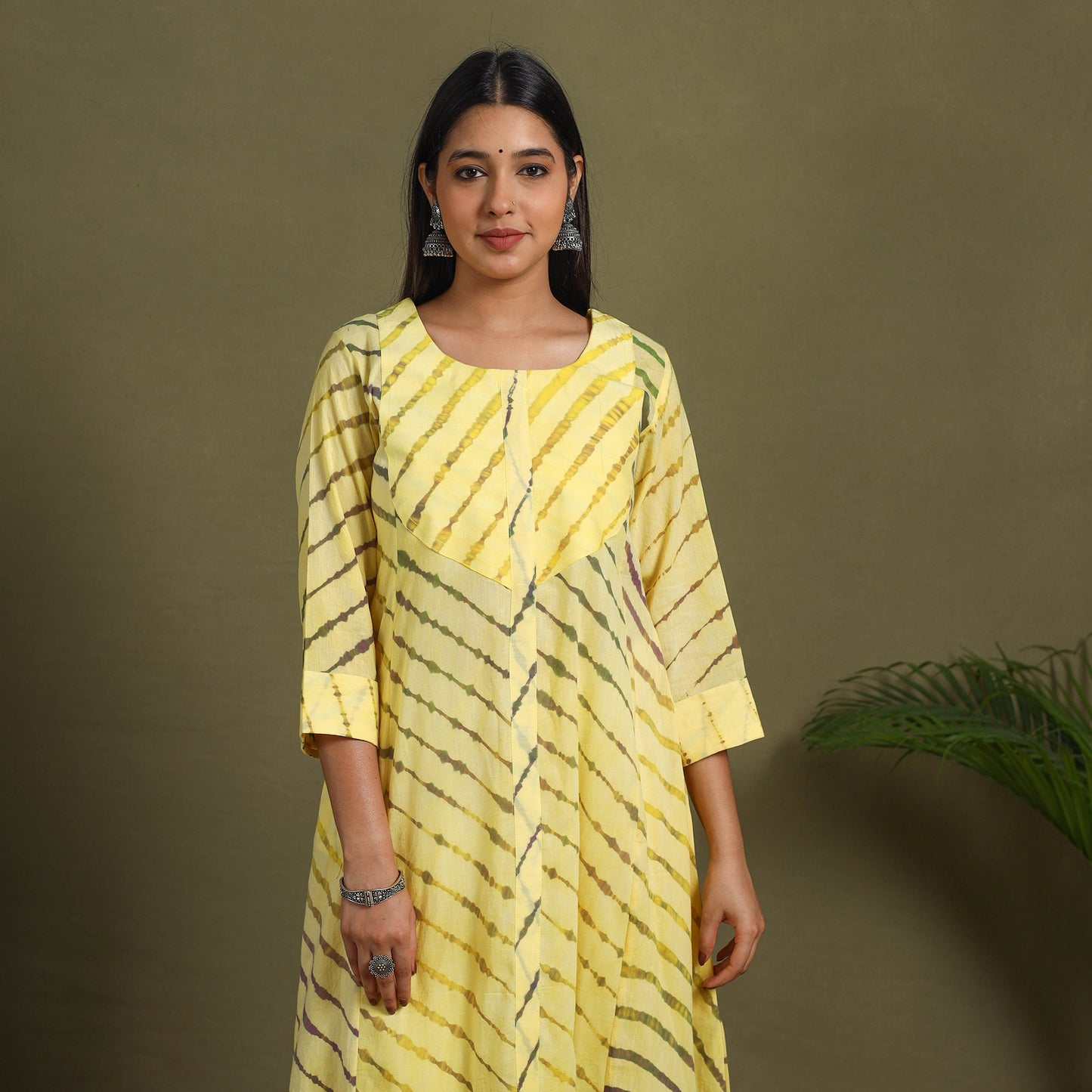 Yellow Tie-Dye Cotton A-Line Leheriya Kurta