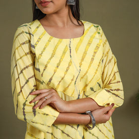 Yellow Tie-Dye Cotton A-Line Leheriya Kurta