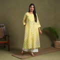 Yellow Tie-Dye Cotton A-Line Leheriya Kurta
