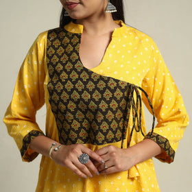 Buy Yellow Tie-dye Cotton Patchwork A-Line Bandhani Kurta for Women