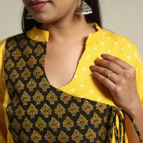 Buy Yellow Tie-dye Cotton Patchwork A-Line Bandhani Kurta for Women