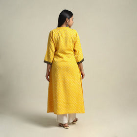 Buy Yellow Tie-dye Cotton Patchwork A-Line Bandhani Kurta for Women