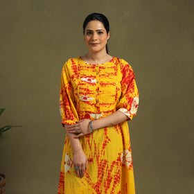 Yellow Tie-Dye Cotton Pintuck Shibori Dress