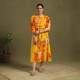 Yellow Tie-Dye Cotton Pintuck Shibori Dress