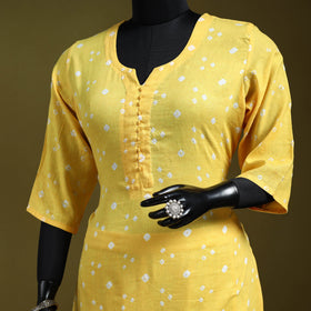 Beige - yellow - tie-dye cotton straight bandhani kurta 10