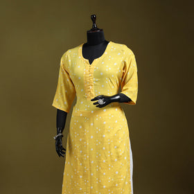 Beige - yellow - tie-dye cotton straight bandhani kurta 10