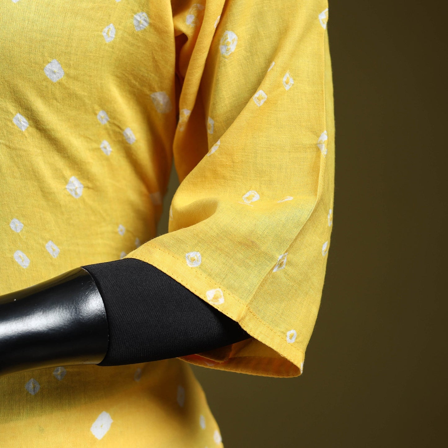 Beige - yellow - tie-dye cotton straight bandhani kurta 10