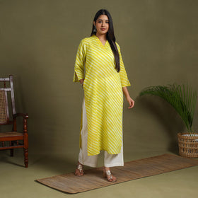 Yellow  Tie-Dye Cotton Straight Leheriya Kurta
