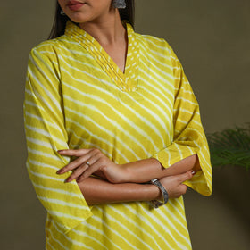 Yellow  Tie-Dye Cotton Straight Leheriya Kurta