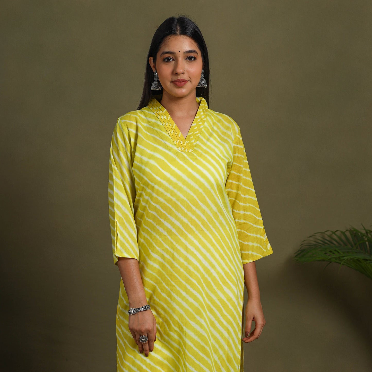 Yellow  Tie-Dye Cotton Straight Leheriya Kurta