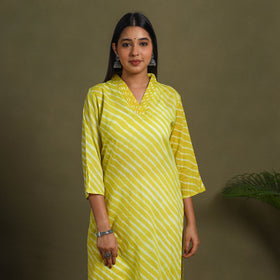 Yellow  Tie-Dye Cotton Straight Leheriya Kurta
