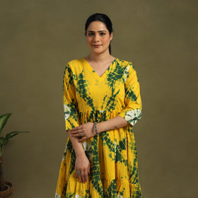 Yellow Tie-Dye Cotton Tiered Shibori Dress