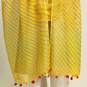 Buy Tie & Dye Yellow Kota Doria Cotton Leheriya Dupatta