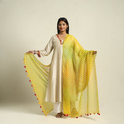 Buy Tie & Dye Yellow Kota Doria Cotton Leheriya Dupatta