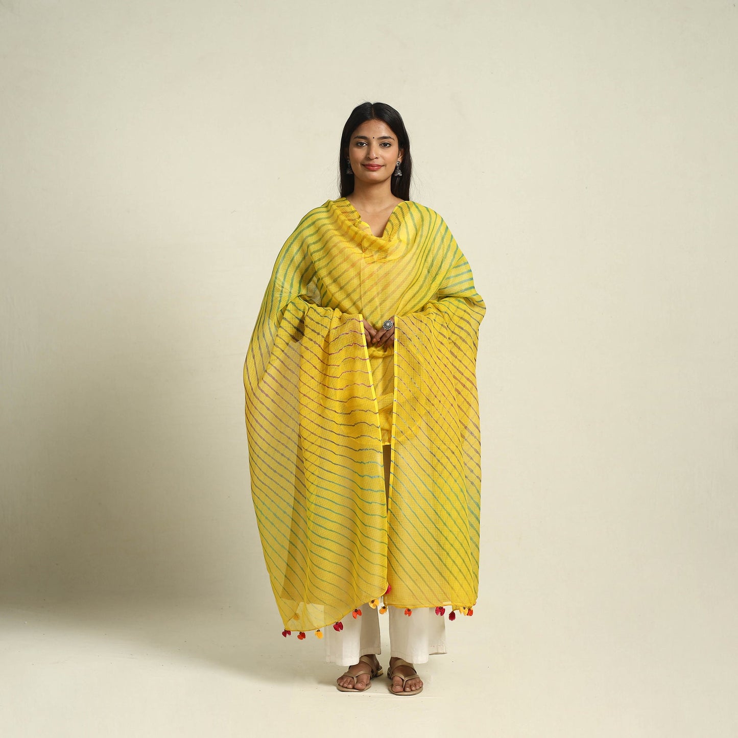 Buy Tie & Dye Yellow Kota Doria Cotton Leheriya Dupatta