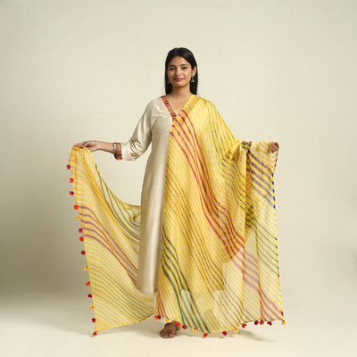  Tie & Dye Yellow Kota Doria Cotton Leheriya Dupatta