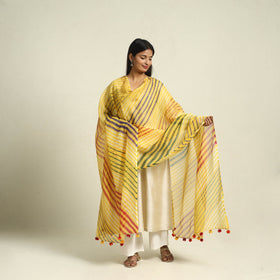  Tie & Dye Yellow Kota Doria Cotton Leheriya Dupatta