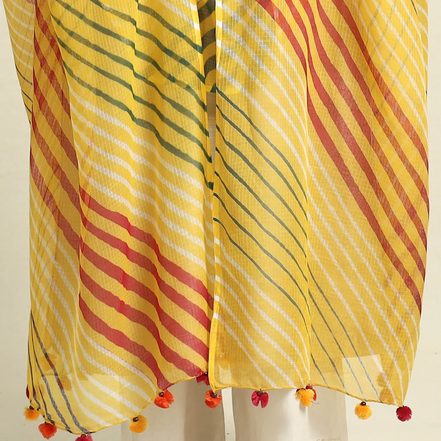  Tie & Dye Yellow Kota Doria Cotton Leheriya Dupatta