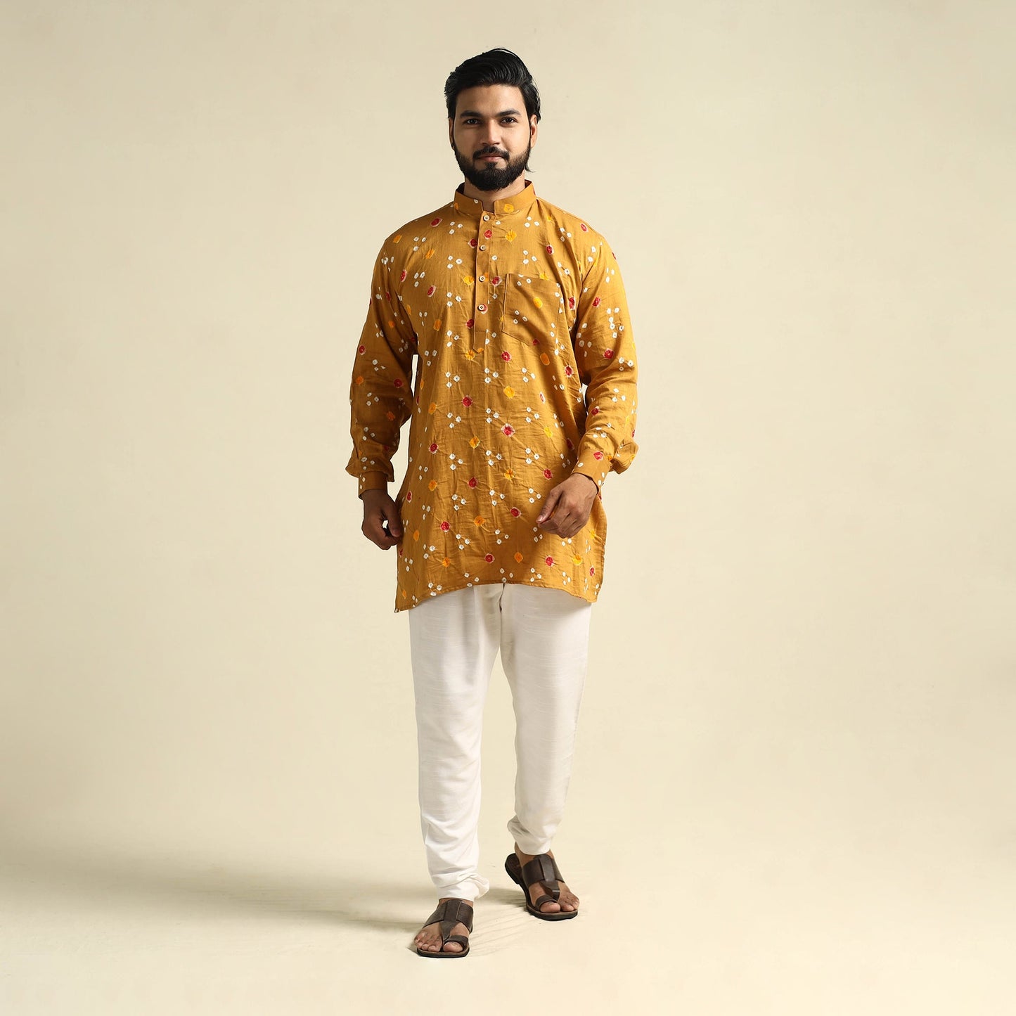 Buy Tie-Dye Mul Cotton Short Bandhani Kurta for Men 