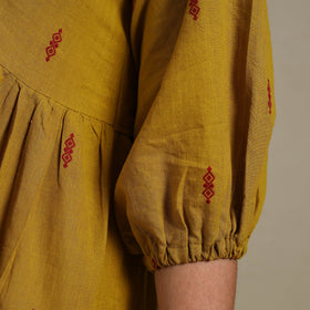  Yellow Tiered Fit & Flare Cotton Green Jacquard Dress