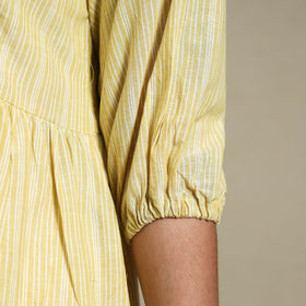  Yellow Tiered Fit & Flare Cotton Green Jacquard Dress 