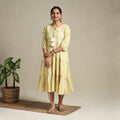  Yellow Tiered Fit & Flare Cotton Green Jacquard Dress 