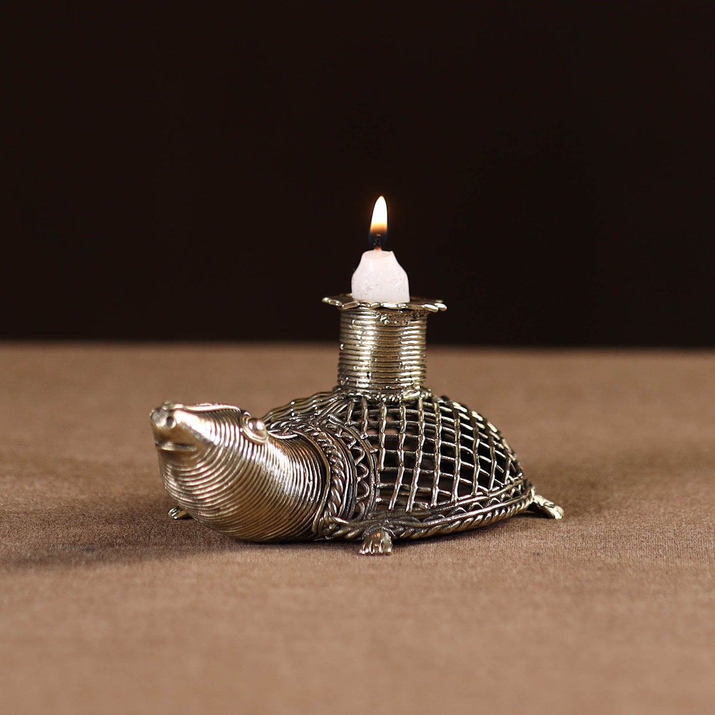 Tortoise - tribal odisha dokra handmade candle stand 10
