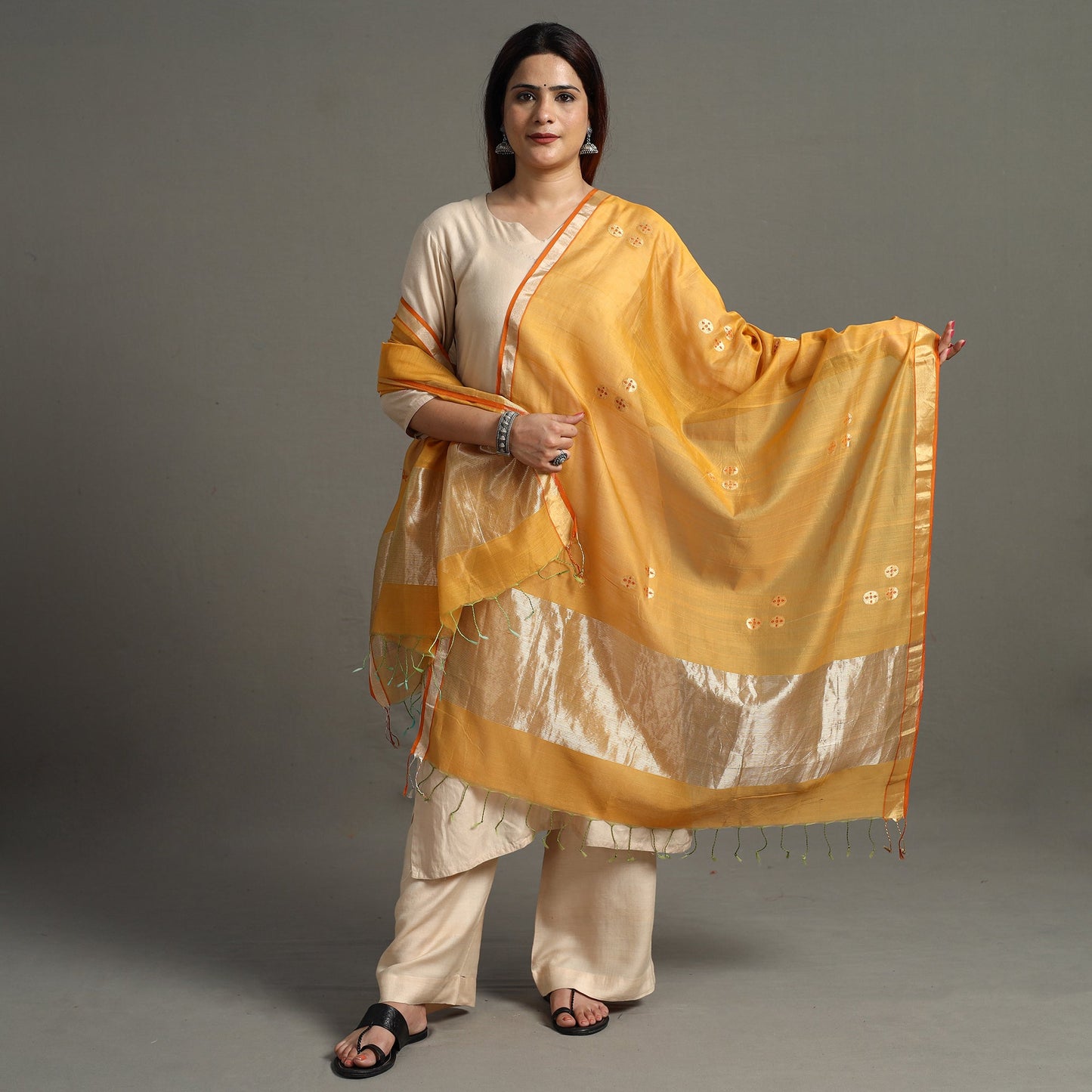 Buy Traditional Chanderi Silk Handloom Zari Buti Dupatta with Tassels 30 Online l iTokri.com