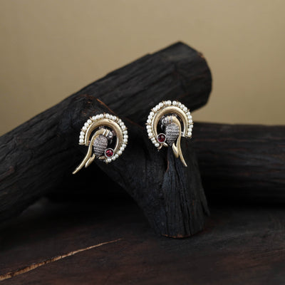 White Traditional German Silver-Plated Classic Stud Earrings