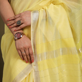 Yellow - traditional handloom zari work silk maheshwari
