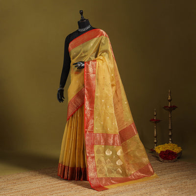 Yellow - traditional tissue zari handloom buti katan