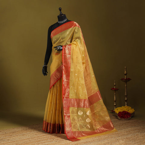 Yellow - traditional tissue zari handloom buti katan