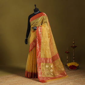 Yellow - traditional tissue zari handloom buti katan
