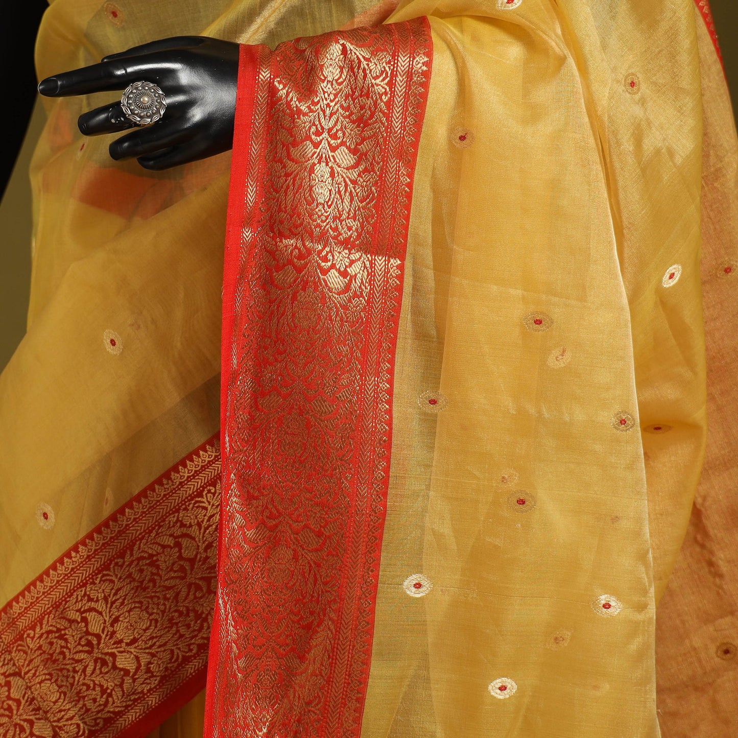Yellow - traditional tissue zari handloom buti katan