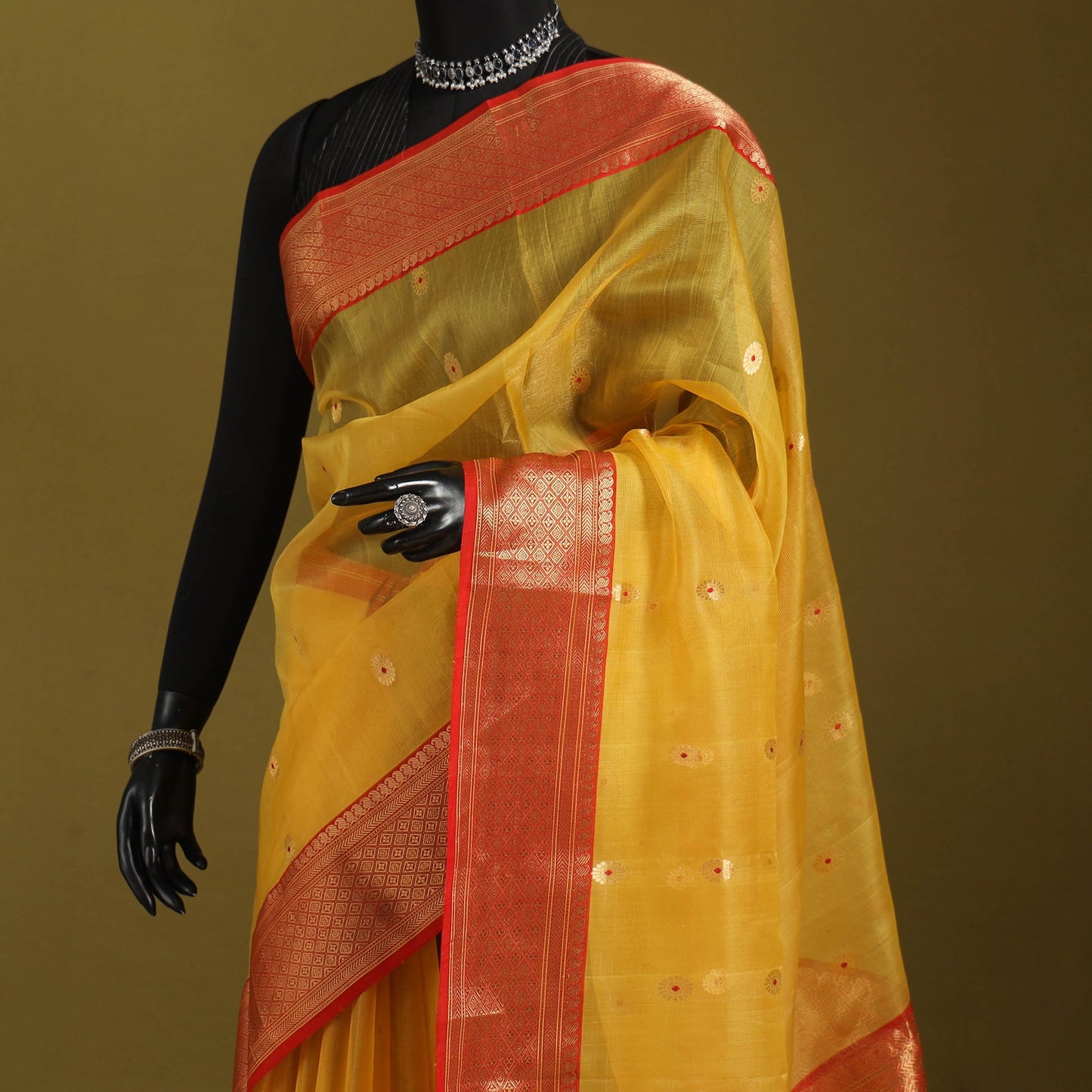 Yellow - traditional tissue zari handloom buti katan