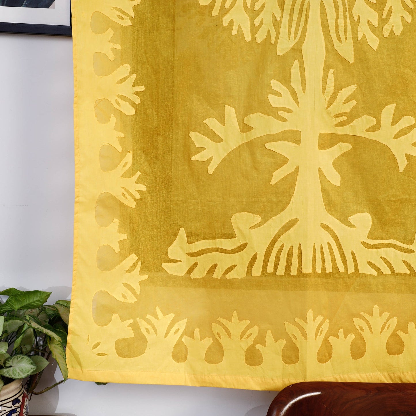 Tree Cutwork Cotton Barmer Applique Window Curtain