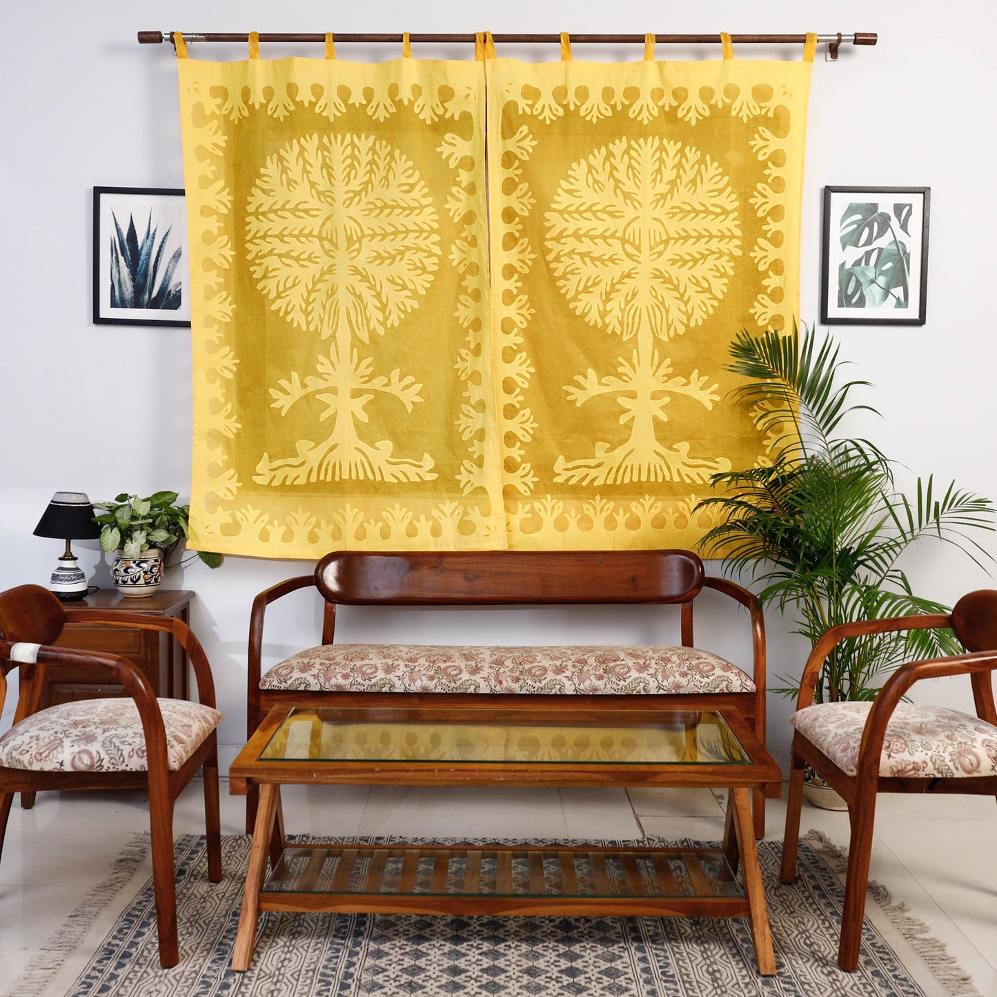 Tree Cutwork Cotton Barmer Applique Window Curtain