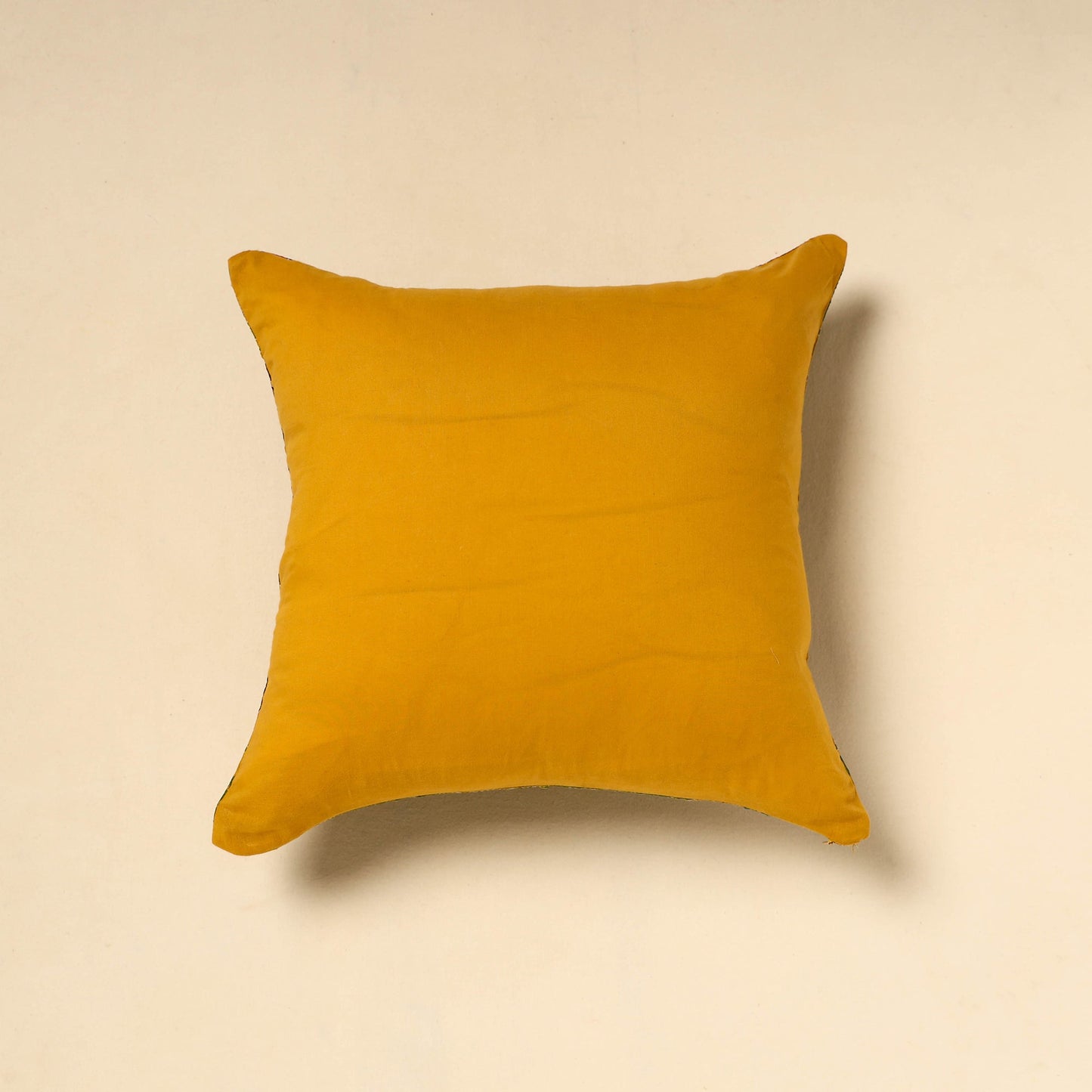 Yellow - Tussar Silk Bengal Kantha Work Cushion Cover 24