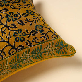 Yellow - Tussar Silk Bengal Kantha Work Cushion Cover 24