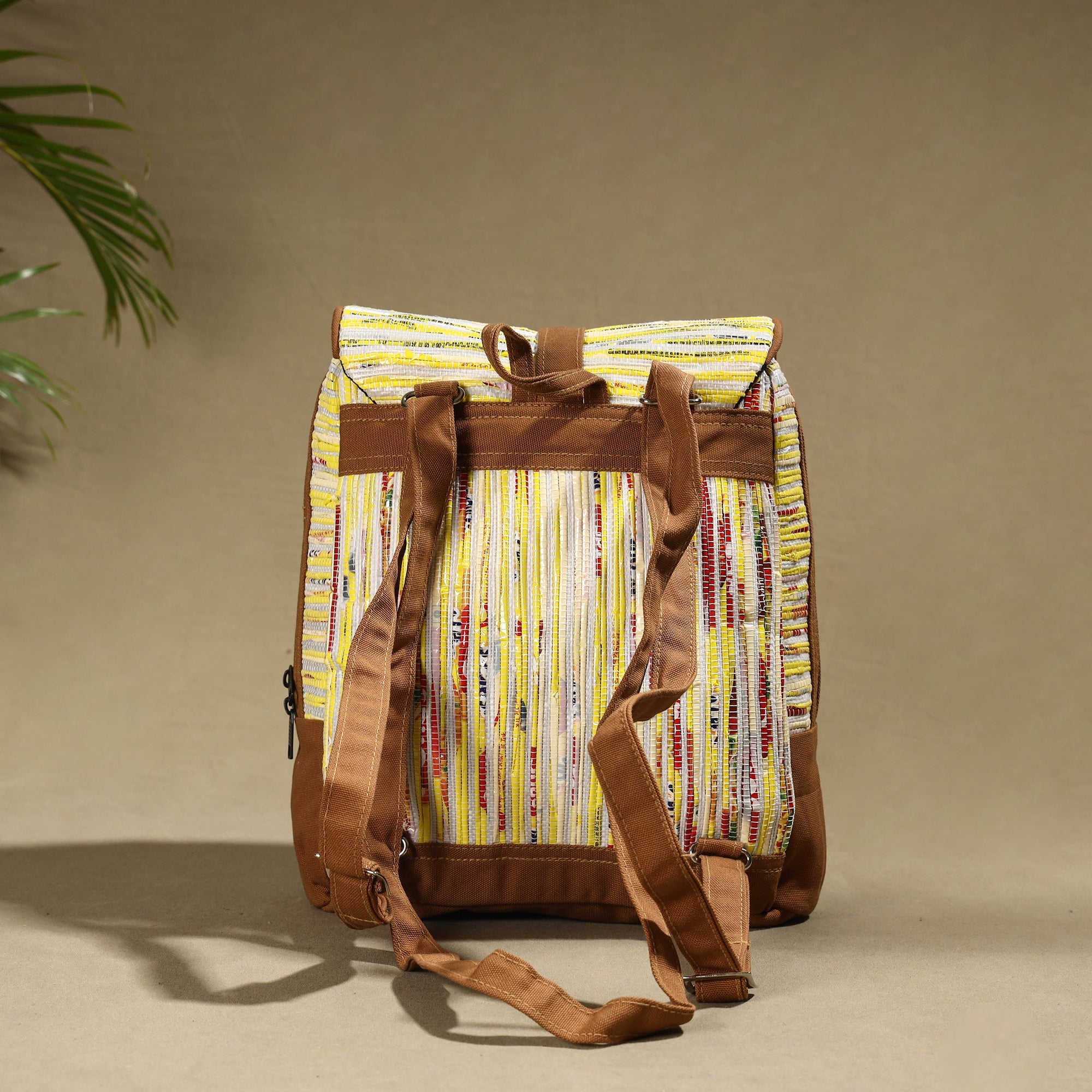 Upcycle Backpack Yellow Upcycled Weave Handcrafted Laptop Backpack