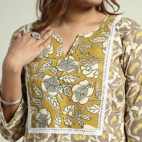Yellow - Vanaspati Hand Block Printed Cotton A-Line Kurta