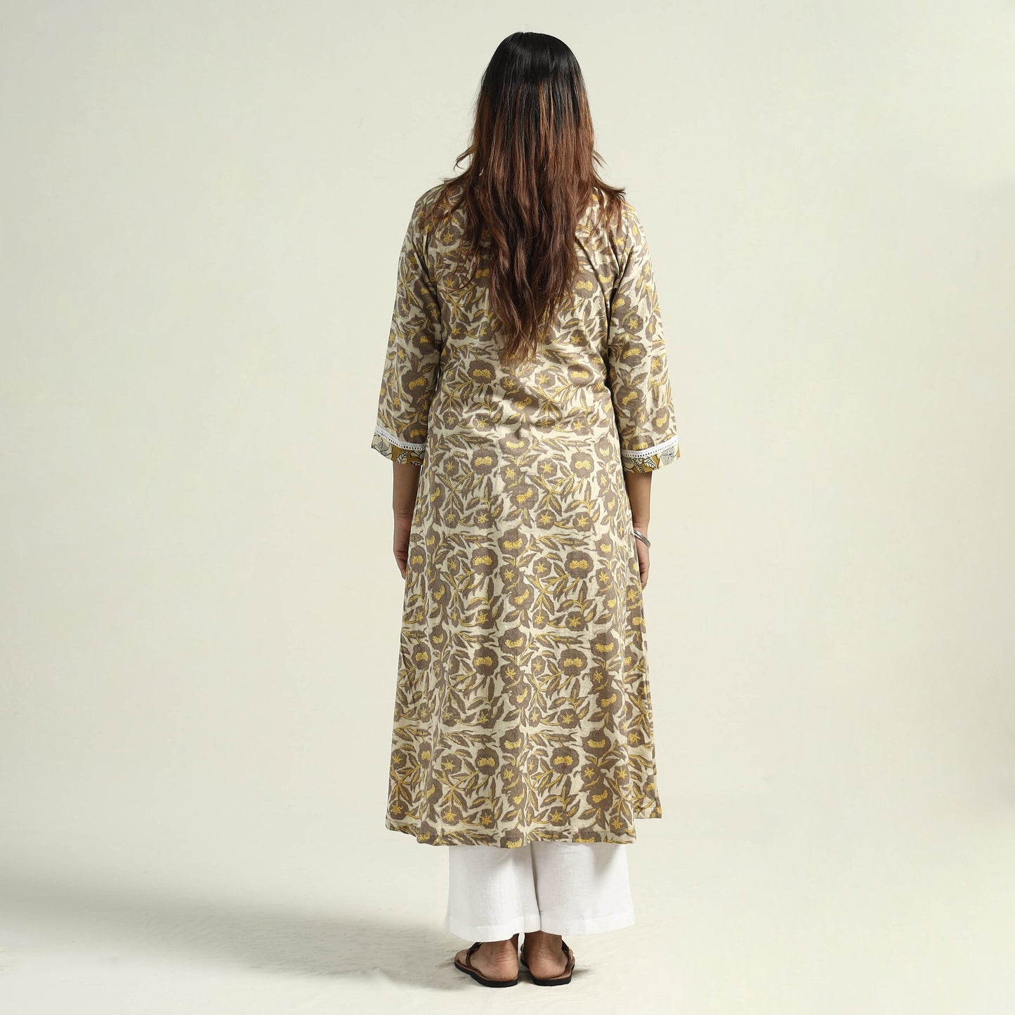 Yellow - Vanaspati Hand Block Printed Cotton A-Line Kurta