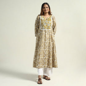 Yellow - Vanaspati Hand Block Printed Cotton A-Line Kurta