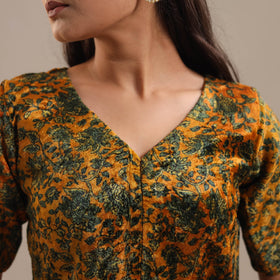 Velvet Natural Dyed Ajrakh Print Yellow Blouse Online